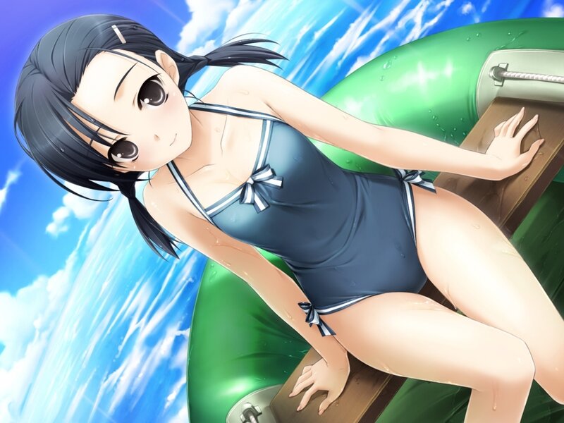 Anime Girl in Swimsuit — Blue, Bright, Playful