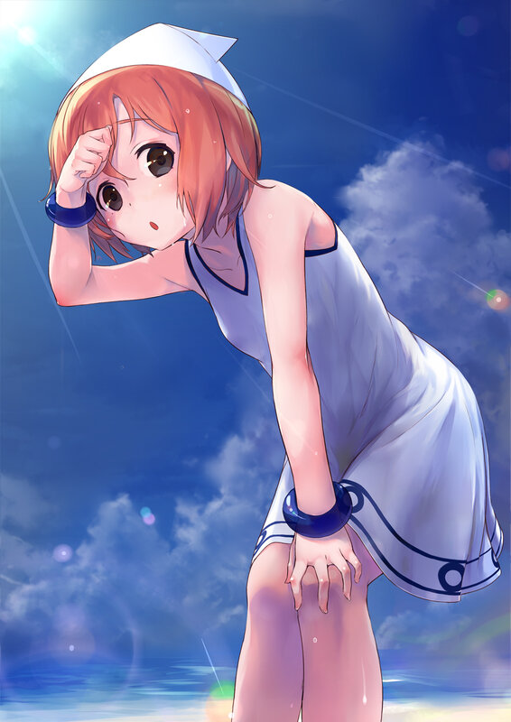 Anime Girl in Swimsuit — Blue, Bright, Sunny, Afternoon, Hat