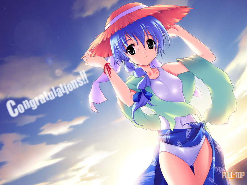 Anime Girl in Swimsuit — Blue, Bright, Sunset