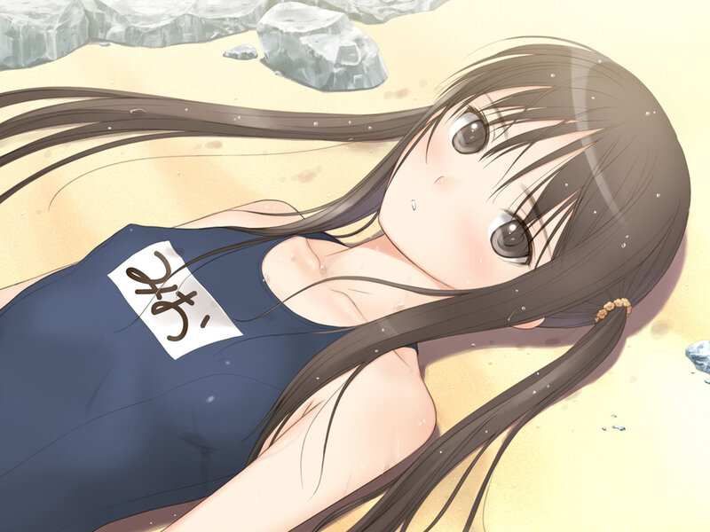 Anime Girl in Swimsuit — Blue, Calm, Afternoon, Sand