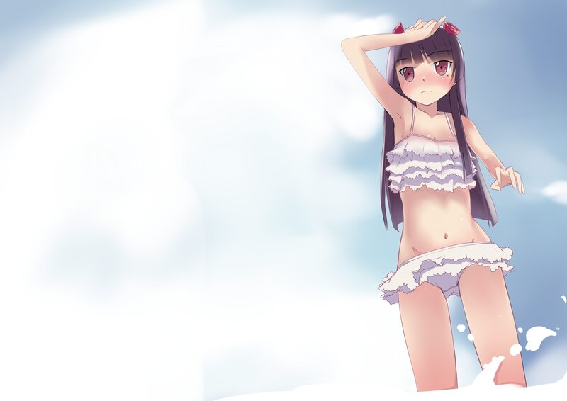 Anime Girl in Swimsuit — Blue, Calm, Afternoon, Water