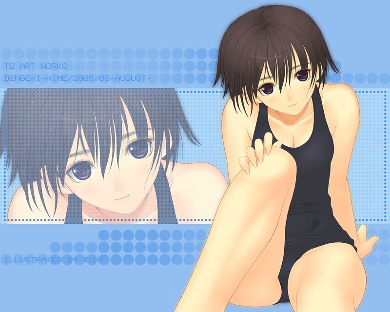 Anime Girl in Swimsuit — Blue, Calm, Digital Art