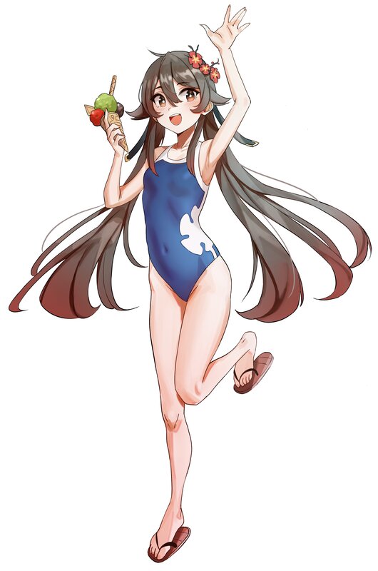Anime Girl in Swimsuit — Blue, Happy, Summer