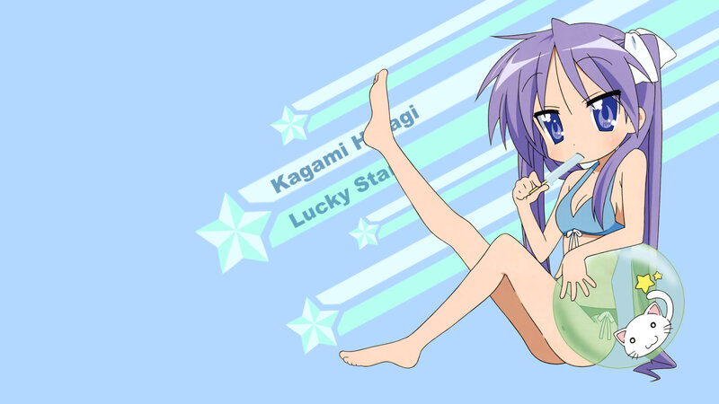 Anime Girl in Swimsuit — Blue, Playful, Cat