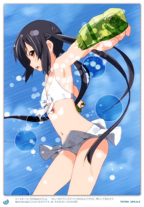 Anime Girl in Swimsuit — Blue, Playful, Summer, Bottle