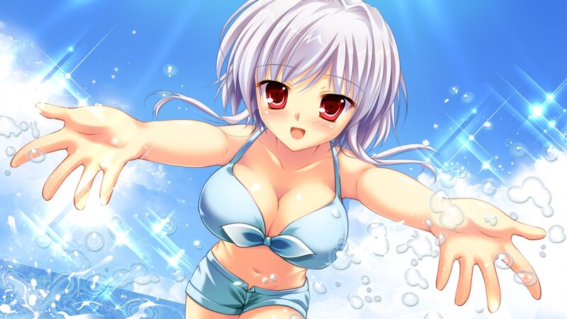 Anime Girl in Swimsuit — Blue, Playful, Summer, Bubbles