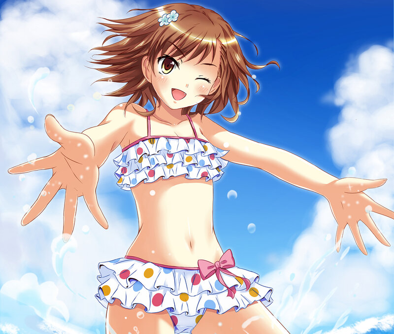 Anime Girl in Swimsuit — Blue, Playful, Summer