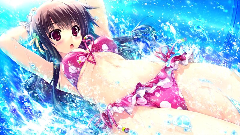 Anime Girl in Swimsuit — Blue, Playful, Summer, Water, Bubbles