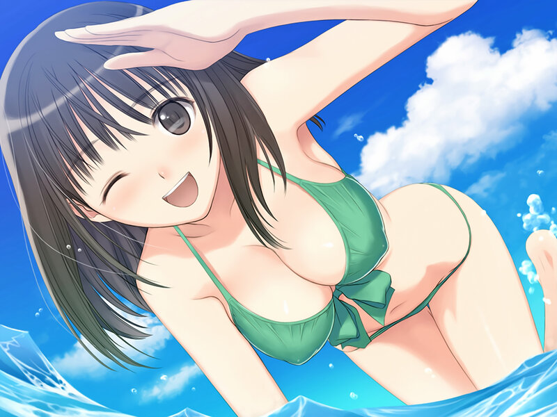Anime Girl in Swimsuit — Blue, Playful, Summer, Water