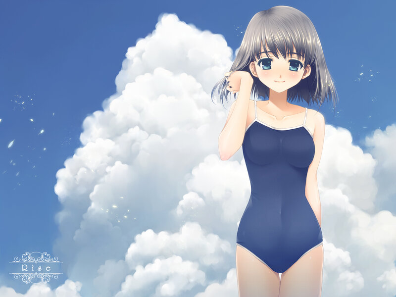 Anime Girl in Swimsuit — Blue, Serene, Afternoon, Clouds, Sky