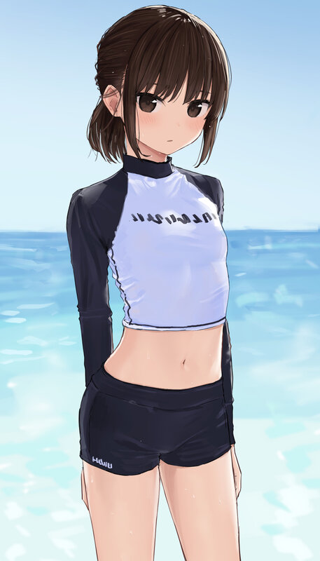 Anime Girl in Swimsuit — Blue, Serene, Afternoon, Digital Art, Ocean