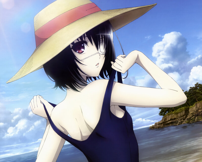 Anime Girl in Swimsuit — Blue, Serene, Afternoon, Hat