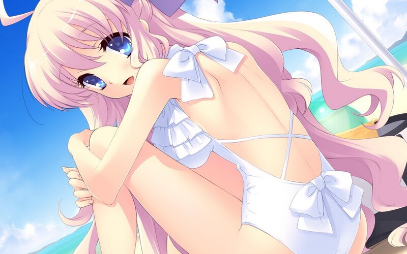 Anime Girl in Swimsuit — Blue, Serene, Afternoon, Sky