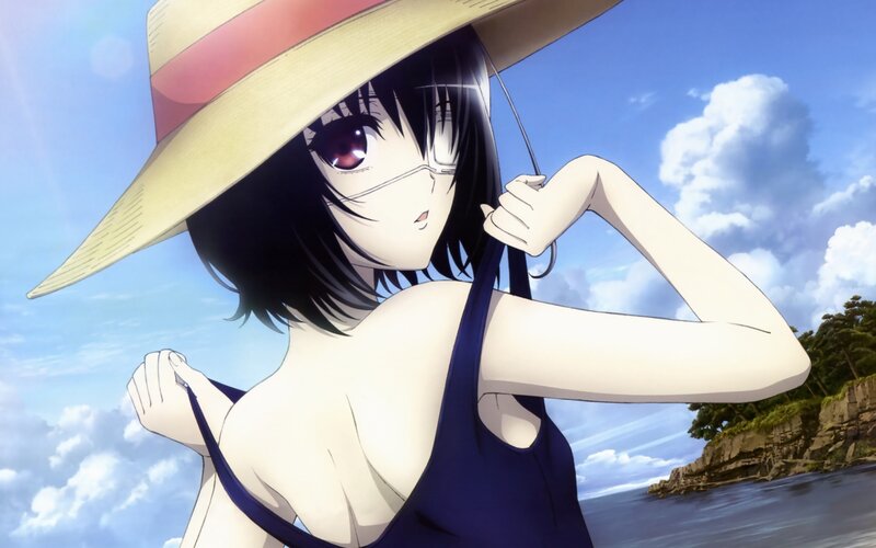Anime Girl in Swimsuit — Blue, Serene, Afternoon, Straw Hat