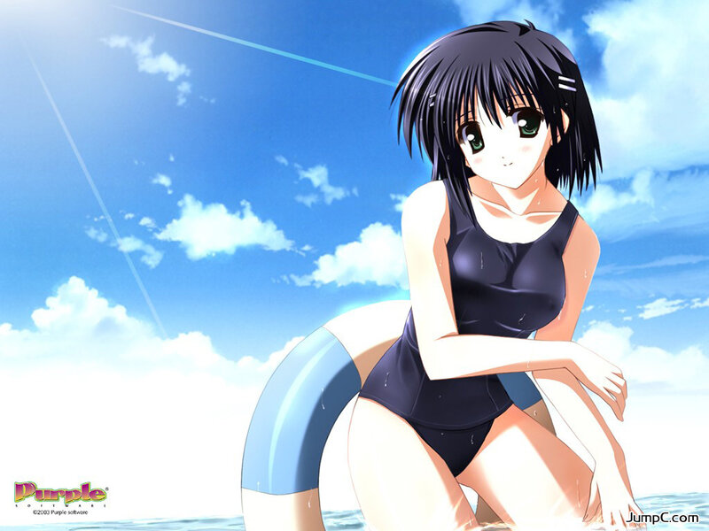 Anime Girl in Swimsuit — Blue, Serene, Summer, Life Preserver