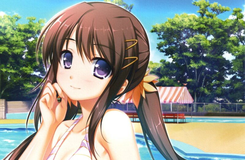 Anime Girl in Swimsuit — Blue, Serene, Summer, Pool