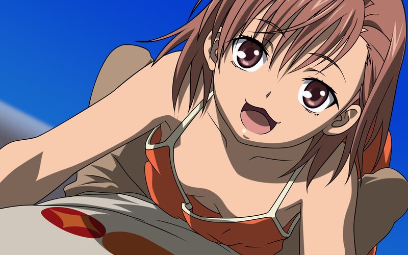 Anime Girl in Swimsuit — Brown, Bright, Cheerful