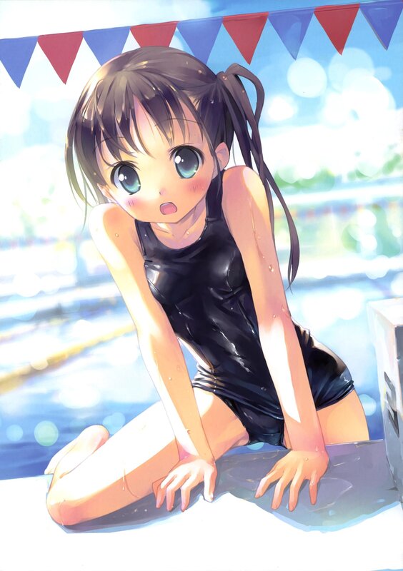 anime girl in swimsuit by pool