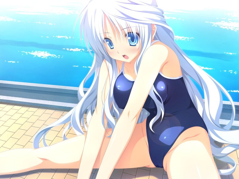 anime girl in swimsuit by pool