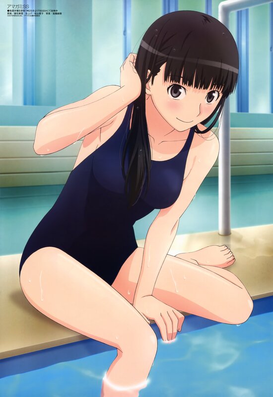 anime girl in swimsuit by pool