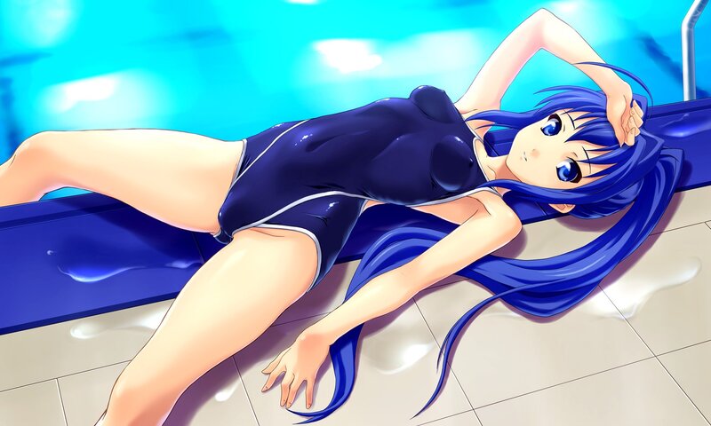 anime girl in swimsuit by pool