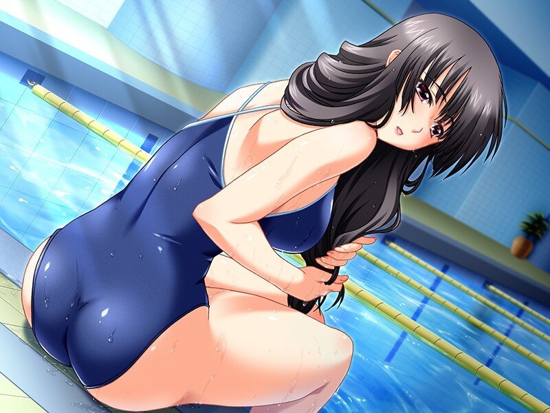 anime girl in swimsuit by pool