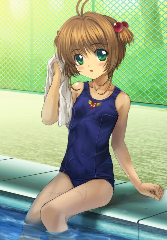 anime girl in swimsuit by pool