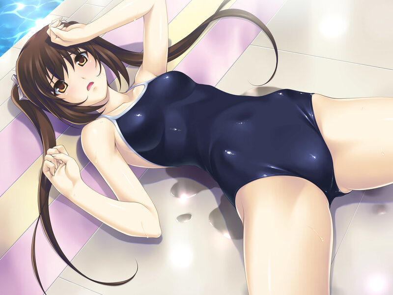 anime girl in swimsuit by pool