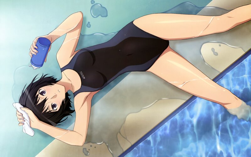 anime girl in swimsuit by pool