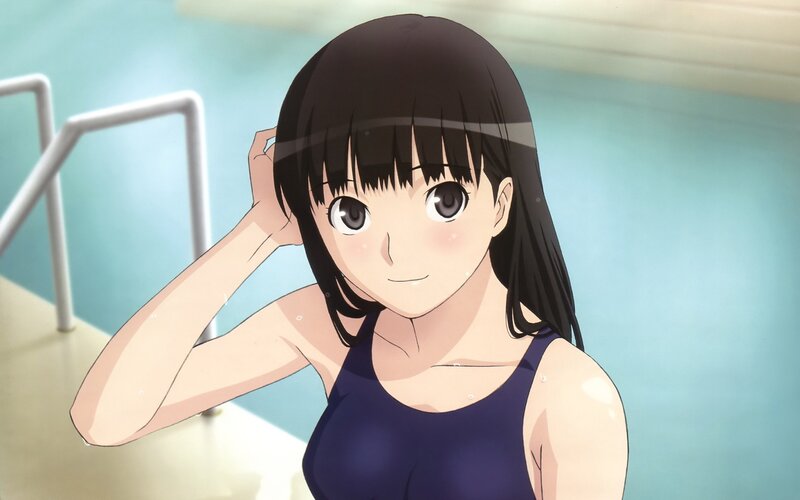 anime girl in swimsuit by pool