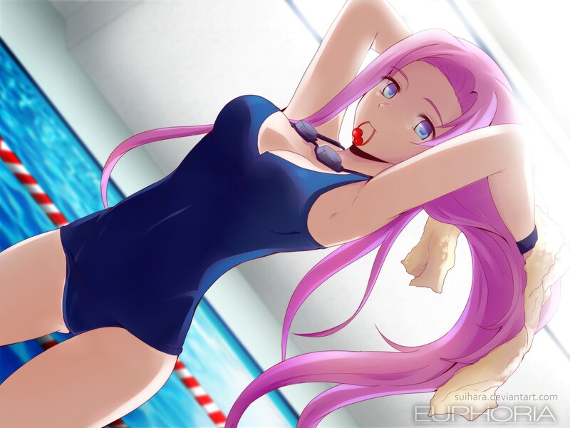 anime girl in swimsuit by pool