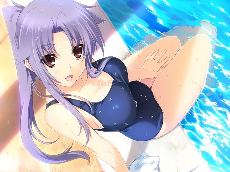 anime girl in swimsuit by pool