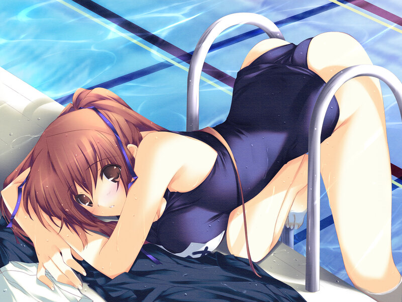 anime girl in swimsuit by pool