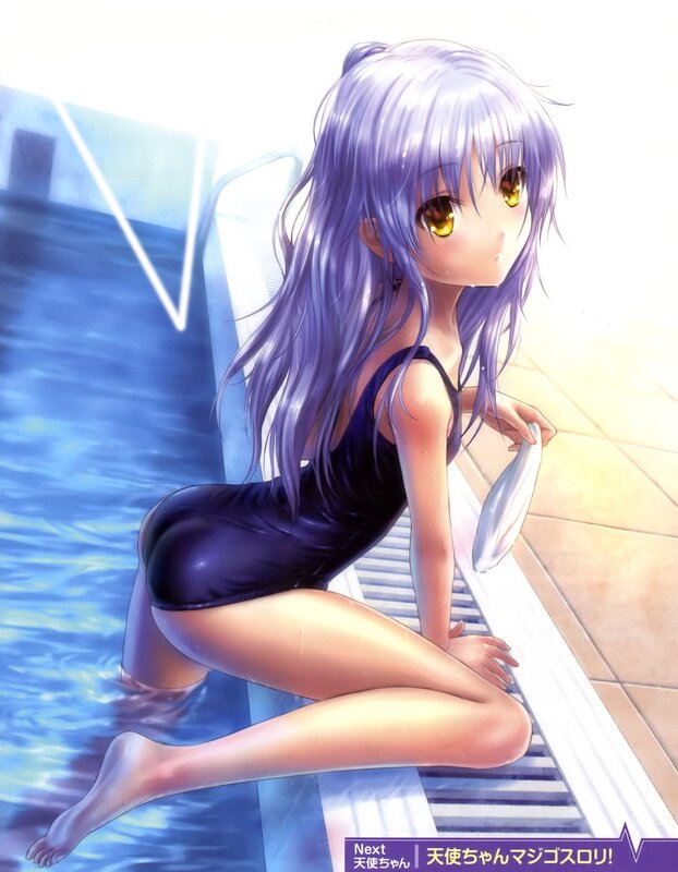 anime girl in swimsuit by pool