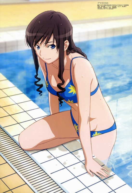 anime girl in swimsuit by pool