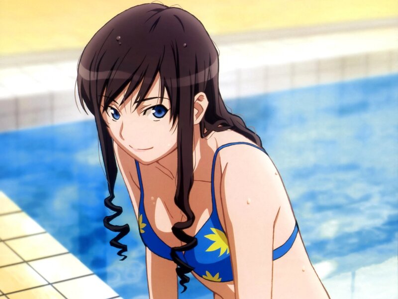 anime girl in swimsuit by pool