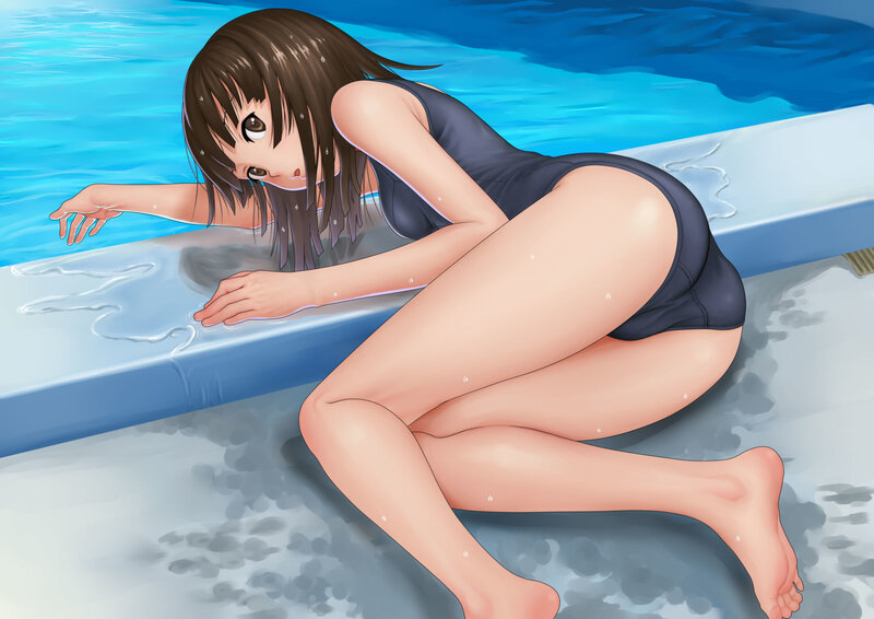 anime girl in swimsuit by pool