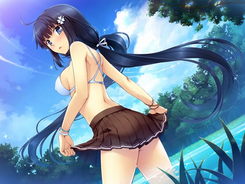 anime girl in swimsuit by water