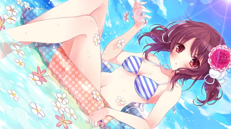 Anime girl in swimsuit floating