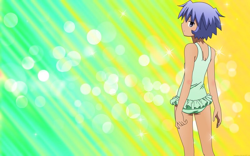 Anime Girl in Swimsuit — Green, Bright, Cheerful