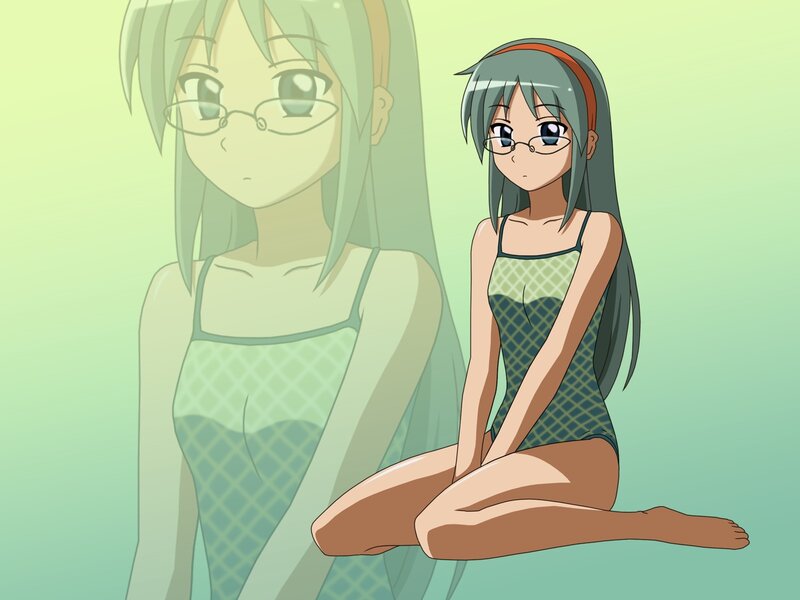 Anime Girl in Swimsuit — Green, Calm, Glasses