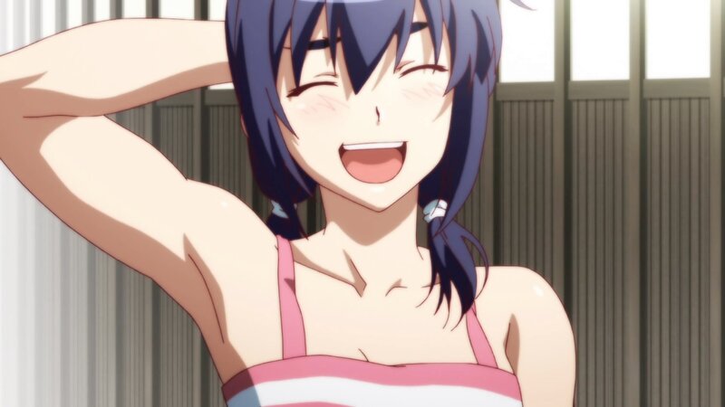 anime girl in swimsuit laughing