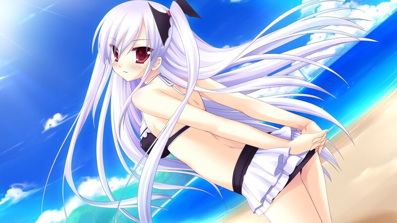 anime girl in swimsuit on beach