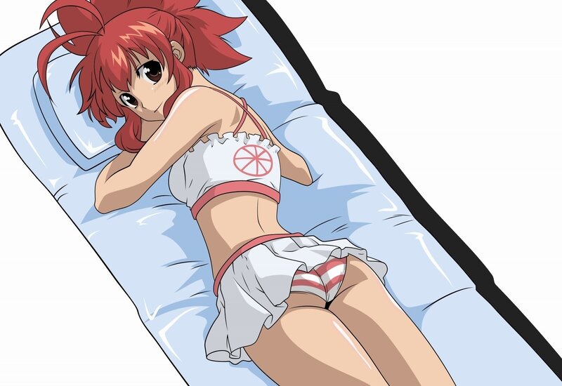 Anime girl in swimsuit on bed