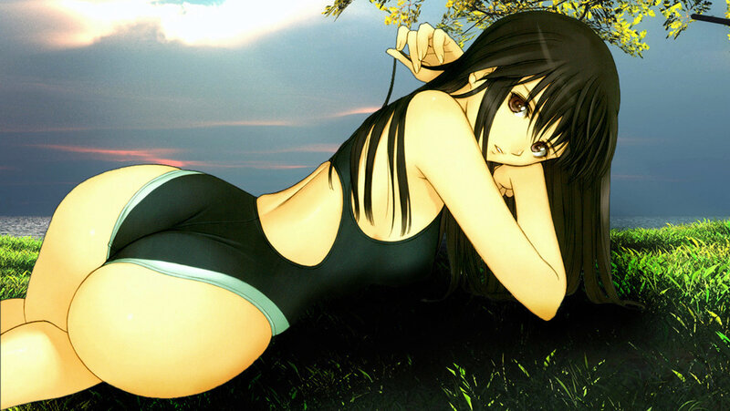 anime girl in swimsuit on grass