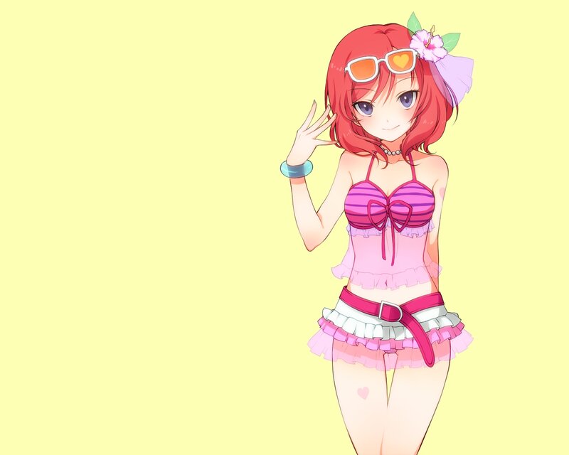 Anime Girl in Swimsuit — Pink, Cheerful