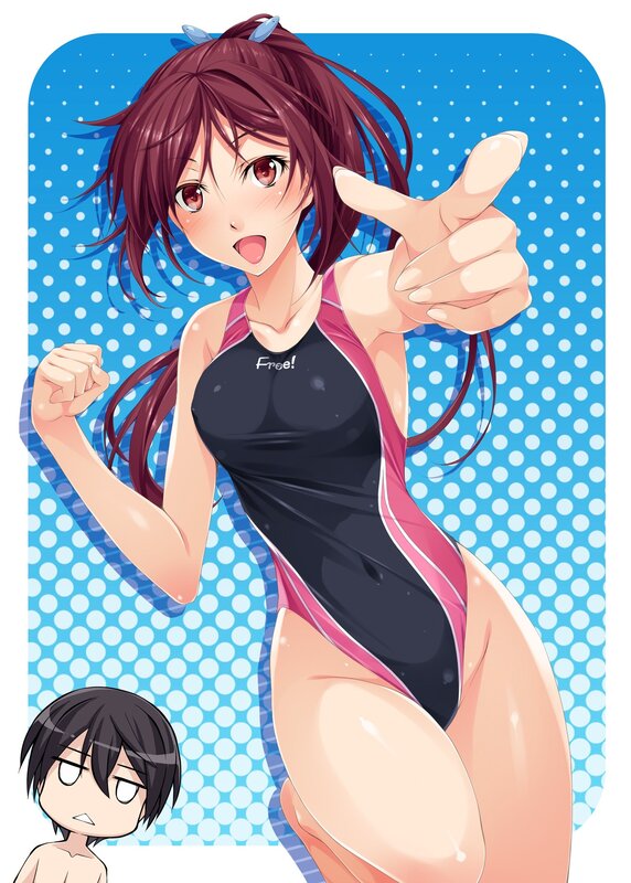 anime girl in swimsuit pointing