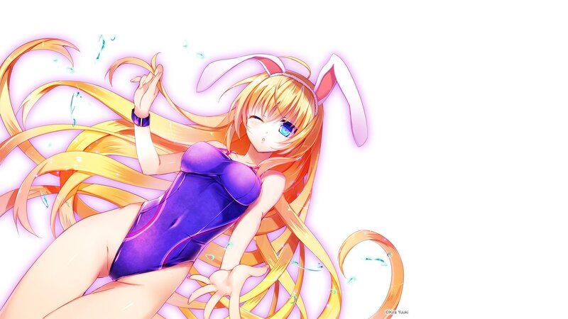 Anime Girl in Swimsuit — Purple, Playful, Bunny Ears