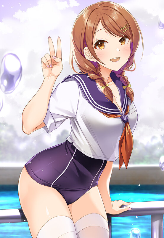 Anime Girl in Swimsuit — Purple, Playful