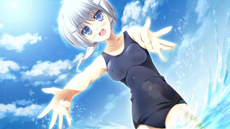 anime girl in swimsuit reaching out